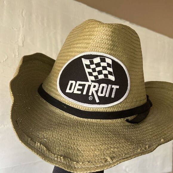 Detroit Vintage Patch Straw Hat Michigan Logo Faster Horses Nash Vegas - Picture 2 of 3